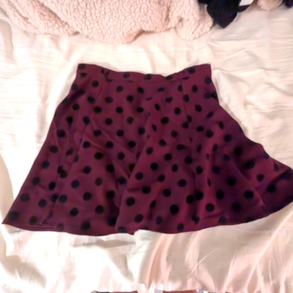 H&M Maroon and Black Polka Dot Skater Skirt